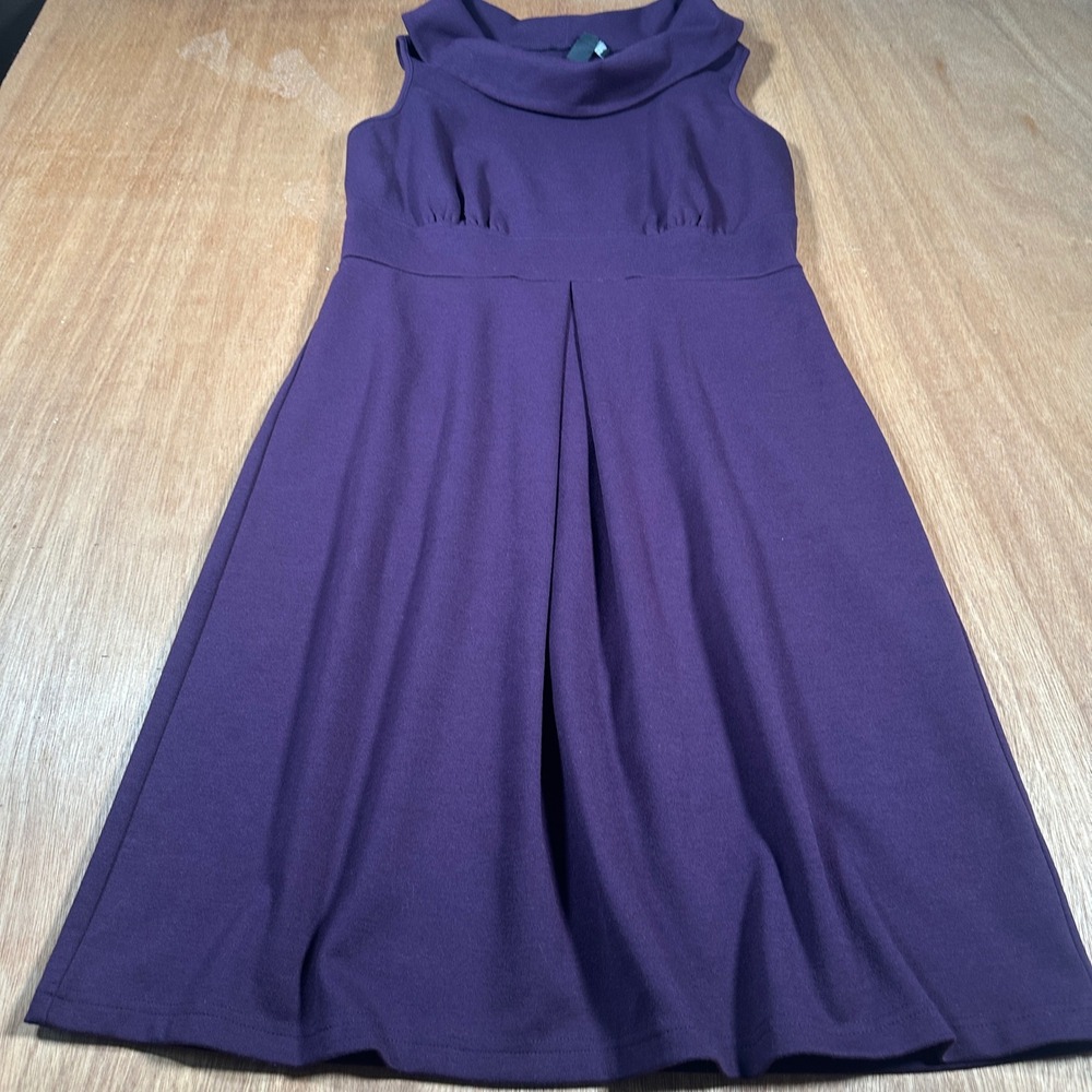 New Directions Dress Women 8 Purple Cowl Neck Empire Waist Pleated Sleeveless